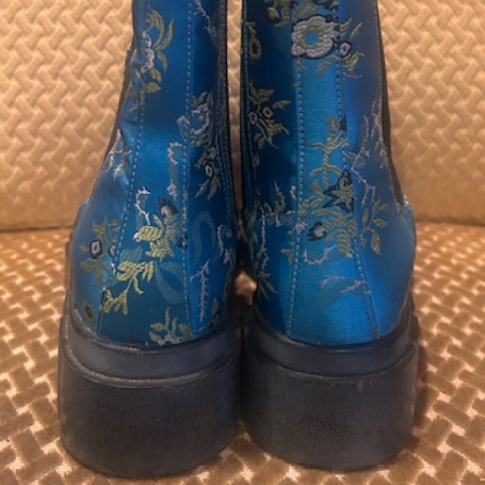 Free People Brooks Turquoise Blue Brocade Lug Sole Chelsea Boots NEW - Picture 3 of 16